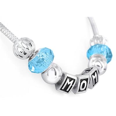 Hand Blown Blue Turquoise MOM Glass Bead and Charm Bracelet with FREE Matching Necklace