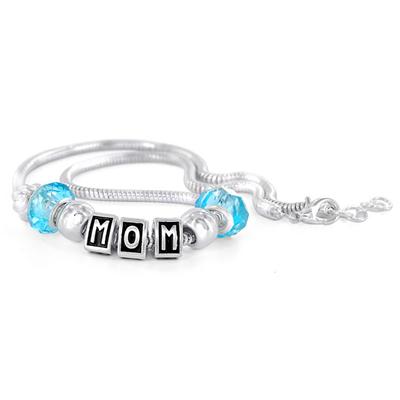 Hand Blown Blue Turquoise MOM Glass Bead and Charm Bracelet with FREE Matching Necklace
