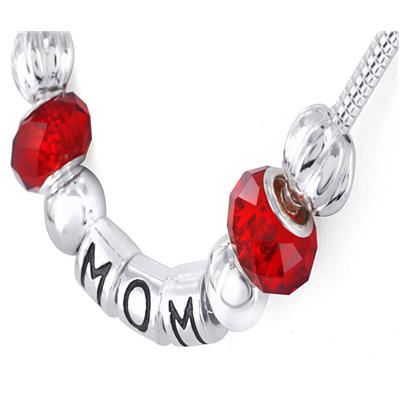 Hand Blown Red Glass Bead and MOM Charm Bracelet with FREE Matching Necklace