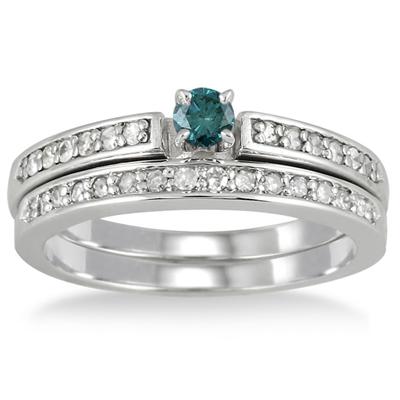 1/2 Carat TW Blue and White Diamond Bridal Set in 10K White Gold