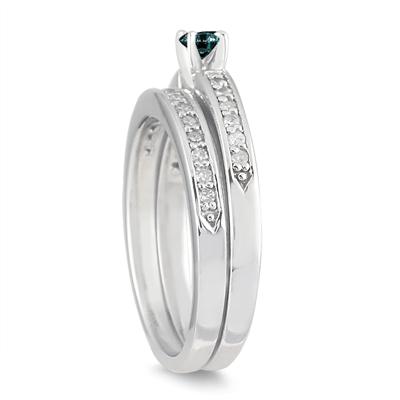1/2 Carat TW Blue and White Diamond Bridal Set in 10K White Gold
