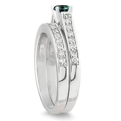 3/4 Carat T.W Blue and White Diamond Bridal Set in 10K White Gold