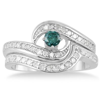 3/5 Carat Blue and White Bridal set in 10K White Gold
