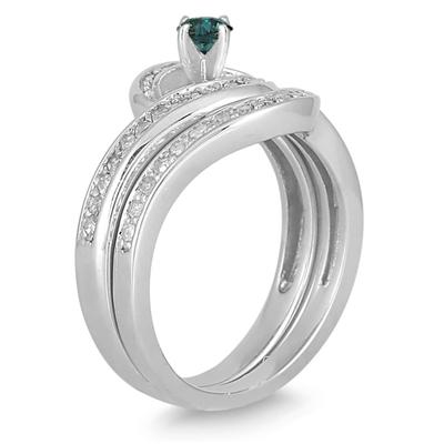 3/5 Carat Blue and White Bridal set in 10K White Gold