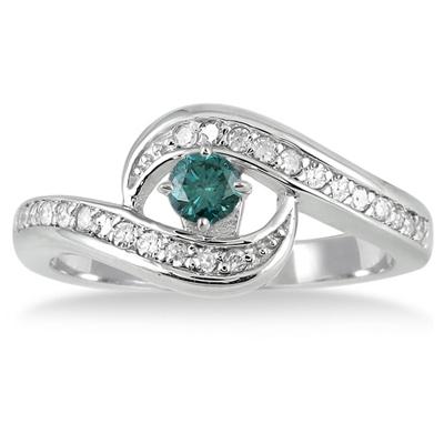 3/5 Carat Blue and White Bridal set in 10K White Gold