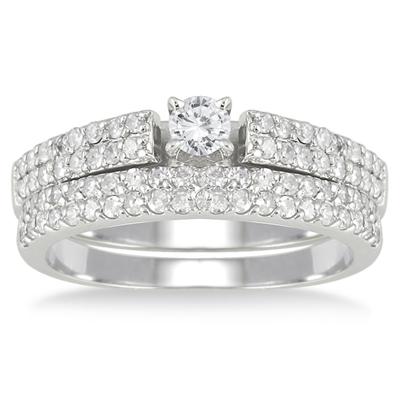 7/8 Carat TW Diamond Pave Bridal Set in 10K white Gold
