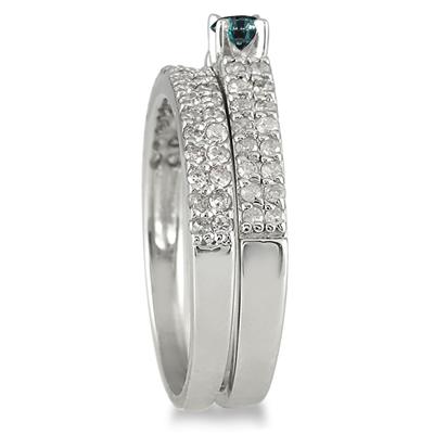 7/8 Carat TW Blue and White Diamond Bridal Set in 10K White Gold