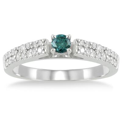 7/8 Carat TW Blue and White Diamond Bridal Set in 10K White Gold