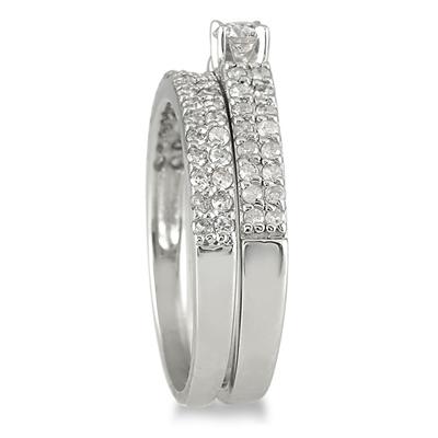 7/8 Carat TW Diamond Pave Bridal Set in 10K white Gold