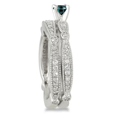 4/5 Carat TW Blue and White Diamond Engagement Bridal Set in 10K White Gold