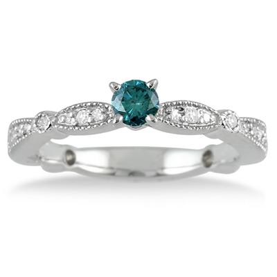 4/5 Carat TW Blue and White Diamond Engagement Bridal Set in 10K White Gold