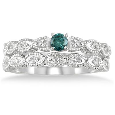 1/3 Carat TW Blue and White Diamond Bridal Set in 10K White Gold