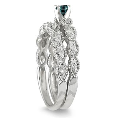 1/3 Carat TW Blue and White Diamond Bridal Set in 10K White Gold