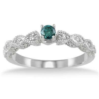 1/3 Carat TW Blue and White Diamond Bridal Set in 10K White Gold