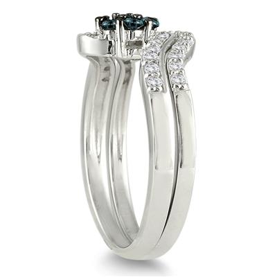 1/2 Carat TW Blue and White Diamond Bridal Set in 10K White Gold 