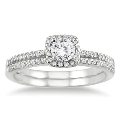 3/5 Carat TW Diamond Halo Bridal Set in 10K White Gold 