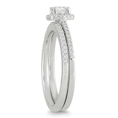 3/5 Carat TW Diamond Halo Bridal Set in 10K White Gold 