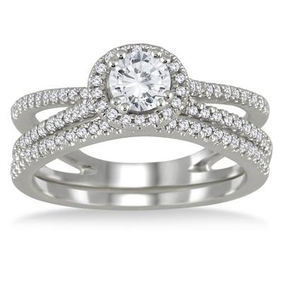 4/5 Carat TW Halo Diamond Bridal Set in 10K White Gold 