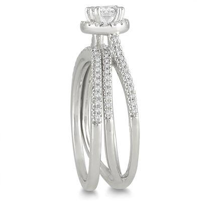 4/5 Carat TW Halo Diamond Bridal Set in 10K White Gold 