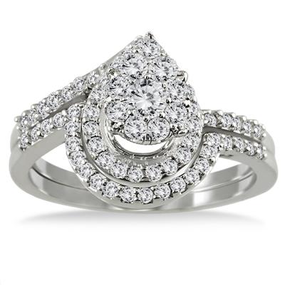 3/4 Carat Antique Diamond Bridal Set in 10K White Gold 