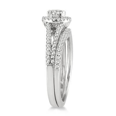 4/5 Carat TW Halo Diamond Bridal Set in 10K White Gold 