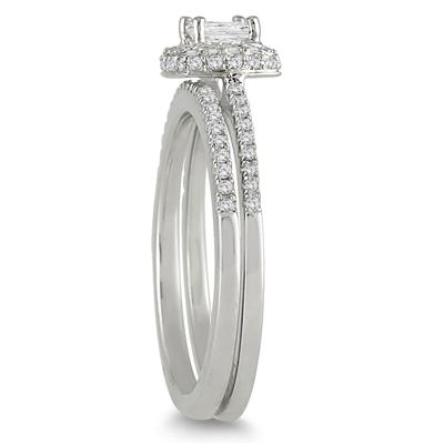 3/5 Carat TW Halo Princess Cut Diamond Bridal Set in 10K White Gold 