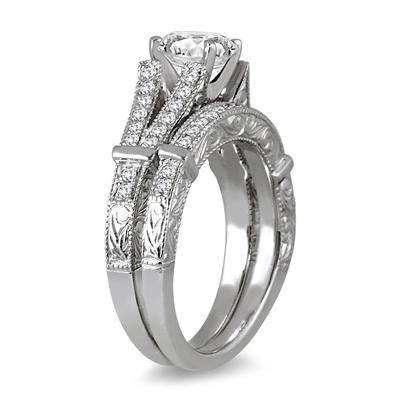 AGS Certified 1 1/3 Carat TW Diamond Bridal Set in 14K White Gold (J-K Color, I2-I3 Clarity)