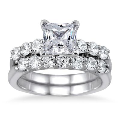 2.00 Carat Princess Diamond Bridal Set in 14K White Gold 