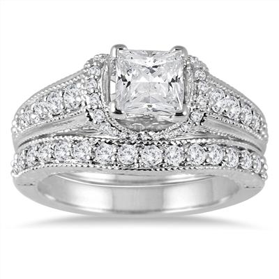 1 5/8 Carat Princess Cut Diamond Bridal Set in 14K White Gold - BSS51242