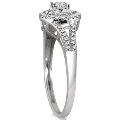 1/2 Carat TW Diamond Double Halo Split Shank Bridal Set in 10K White Gold
