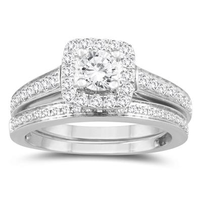 1 Carat TW Diamond Engagement Ring and Wedding Band Bridal Set in 10K White Gold