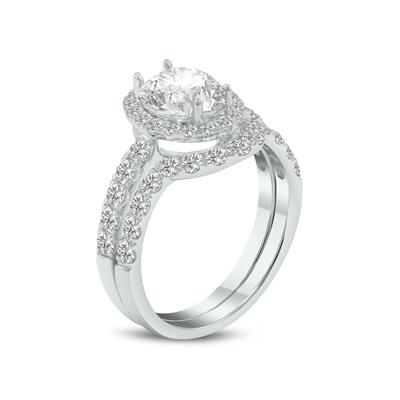 2 3/4 Carat TW Oval Lab Grown Diamond Bridal Set in 14K White Gold