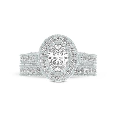 1 3/4 Carat TW Oval Shape Lab Grown Diamond Bridal Set in 14K White Gold