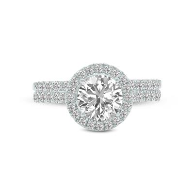 3 1/5 Carat TW Round Cut Lab Grown Diamond Halo Bridal Set in 14K White Gold