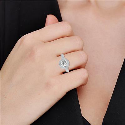 3 1/5 Carat TW Round Cut Lab Grown Diamond Halo Bridal Set in 14K White Gold
