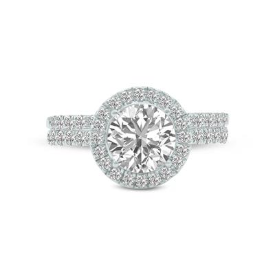 4 1/3 Carat TW Round Cut Lab Grown Diamond Halo Bridal Set in 14K White Gold