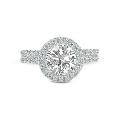 6 1/2 Carat TW Round Cut Lab Grown Diamond Halo Bridal Set in 14K White Gold