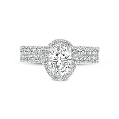 1 1/2 Carat TW Center Oval Lab Grown Diamond Halo Bridal Set in 14K White Gold
