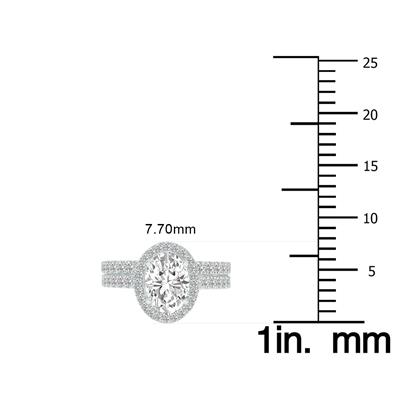 1 1/2 Carat TW Center Oval Lab Grown Diamond Halo Bridal Set in 14K White Gold