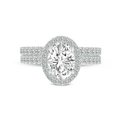 4 1/3 Carat TW Center Oval Lab Grown Diamond Halo Bridal Set in 14K White Gold