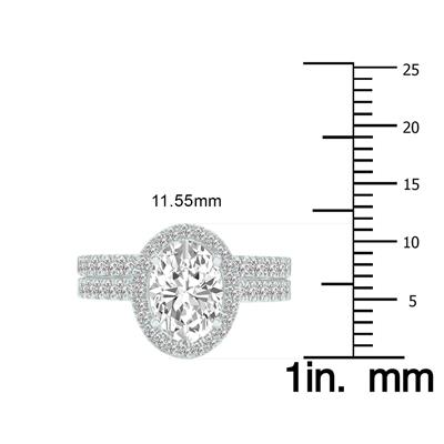 4 1/3 Carat TW Center Oval Lab Grown Diamond Halo Bridal Set in 14K White Gold