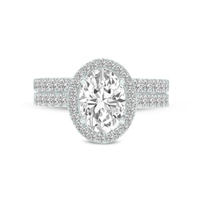 6 1/2 Carat TW Center Oval Lab Grown Diamond Halo Bridal Set in 14K White Gold