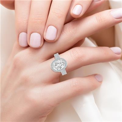 6 1/2 Carat TW Center Oval Lab Grown Diamond Halo Bridal Set in 14K White Gold