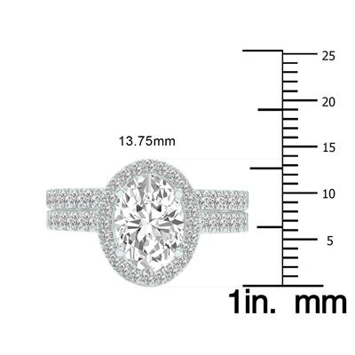 6 1/2 Carat TW Center Oval Lab Grown Diamond Halo Bridal Set in 14K White Gold