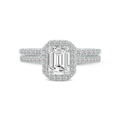 1 3/4 Carat TW Center Emerald Cut Lab Grown Diamond Halo Bridal Set in 14K White Gold
