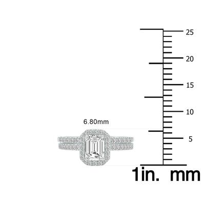 1 3/4 Carat TW Center Emerald Cut Lab Grown Diamond Halo Bridal Set in 14K White Gold