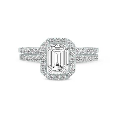 3 1/4 Carat TW Center Emerald Cut Lab Grown Diamond Halo Bridal Set in 14K White Gold