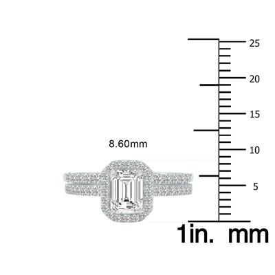 3 1/4 Carat TW Center Emerald Cut Lab Grown Diamond Halo Bridal Set in 14K White Gold