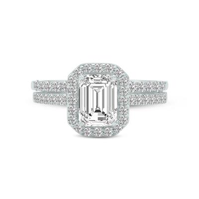 6 1/2 Carat TW Center Emerald Cut Lab Grown Diamond Halo Bridal Set in 14K White Gold