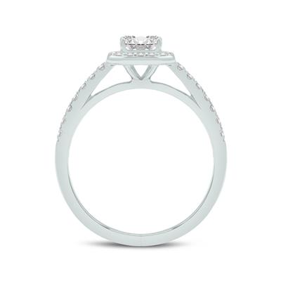 6 1/2 Carat TW Center Emerald Cut Lab Grown Diamond Halo Bridal Set in 14K White Gold
